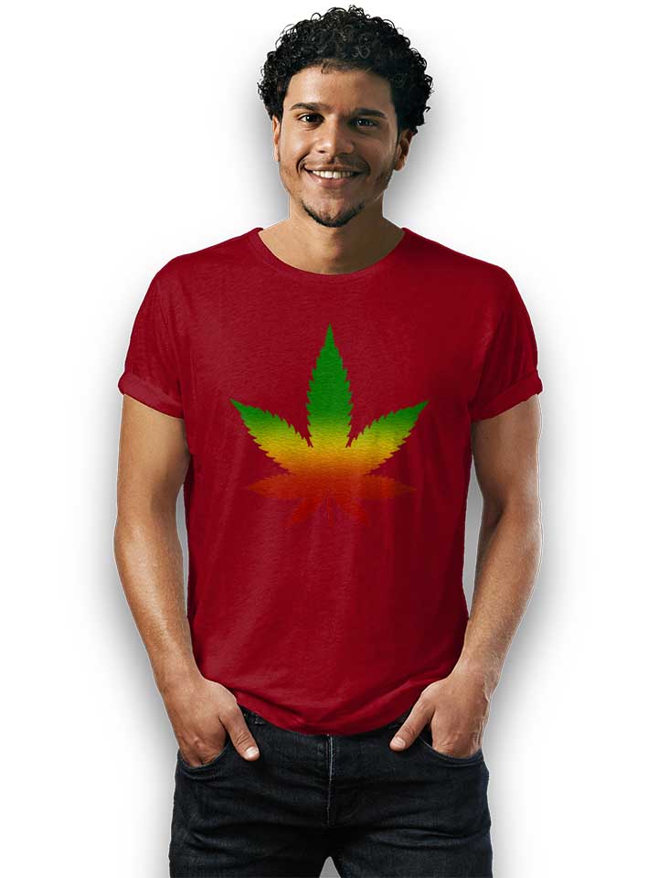 cannabis-blatt-rasta-t-shirt bordeaux 2