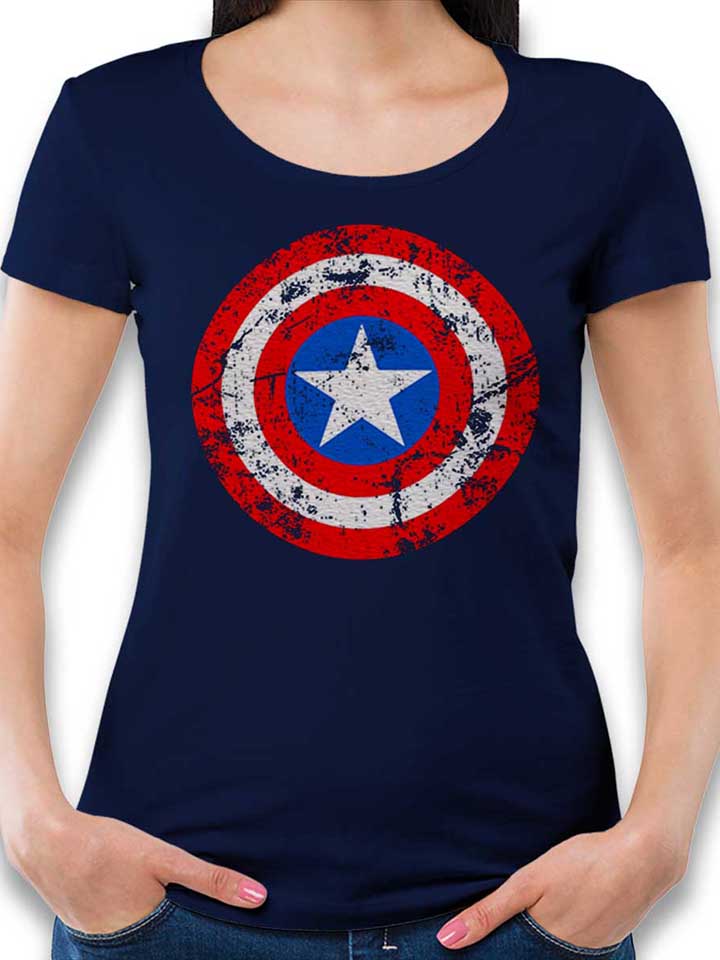 Captain America Shield Vintage Damen T-Shirt dunkelblau L