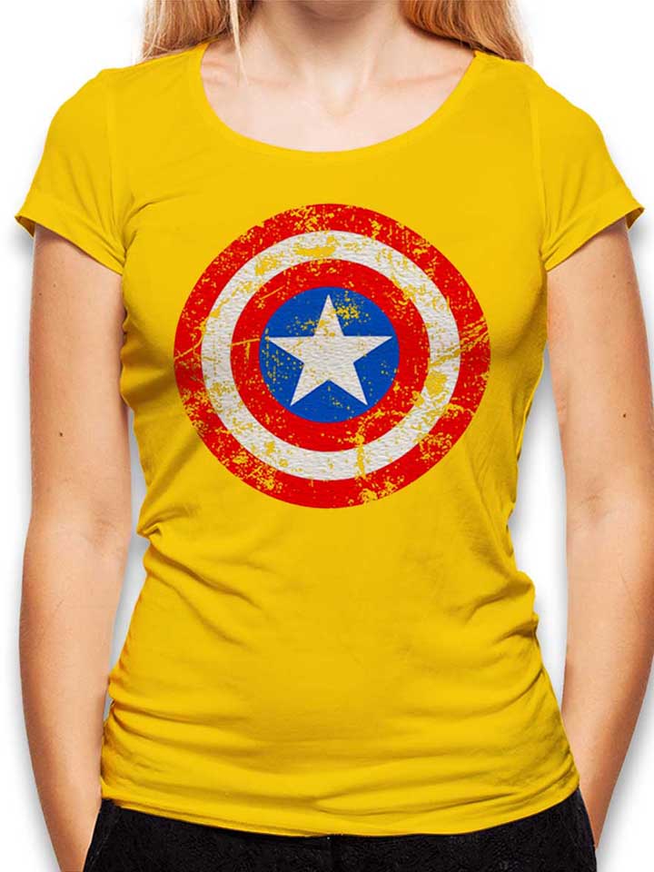captain-america-shield-vintage-damen-t-shirt gelb 1