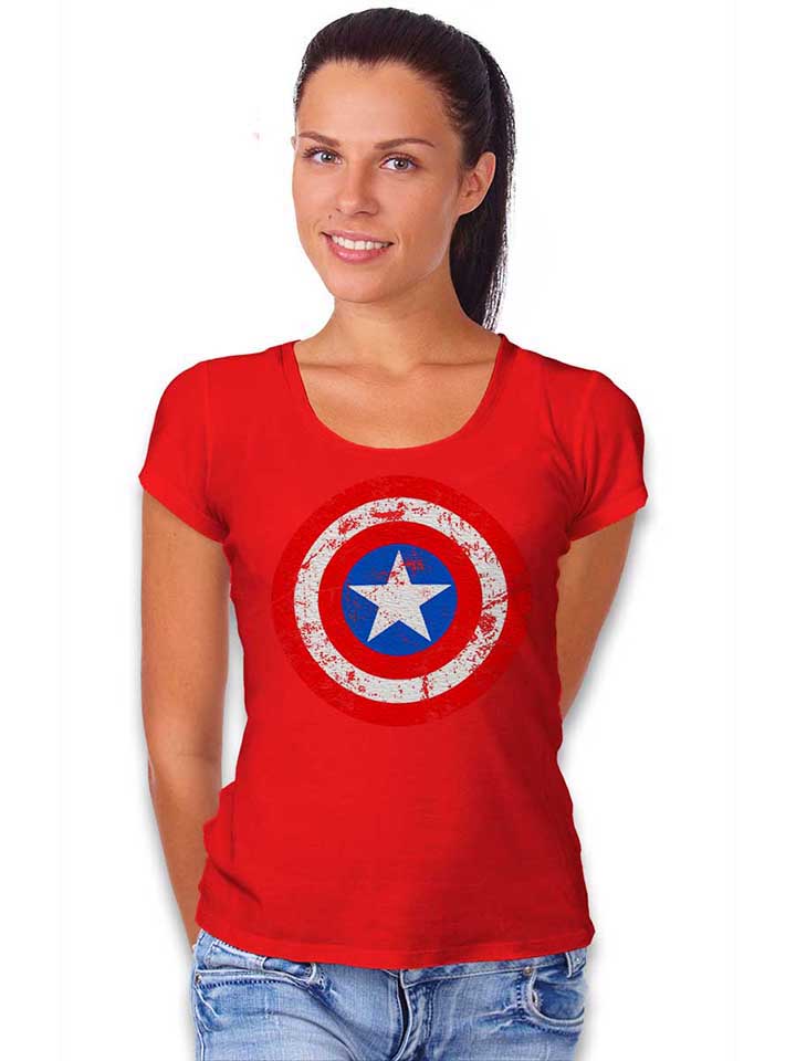 captain-america-shield-vintage-damen-t-shirt rot 2
