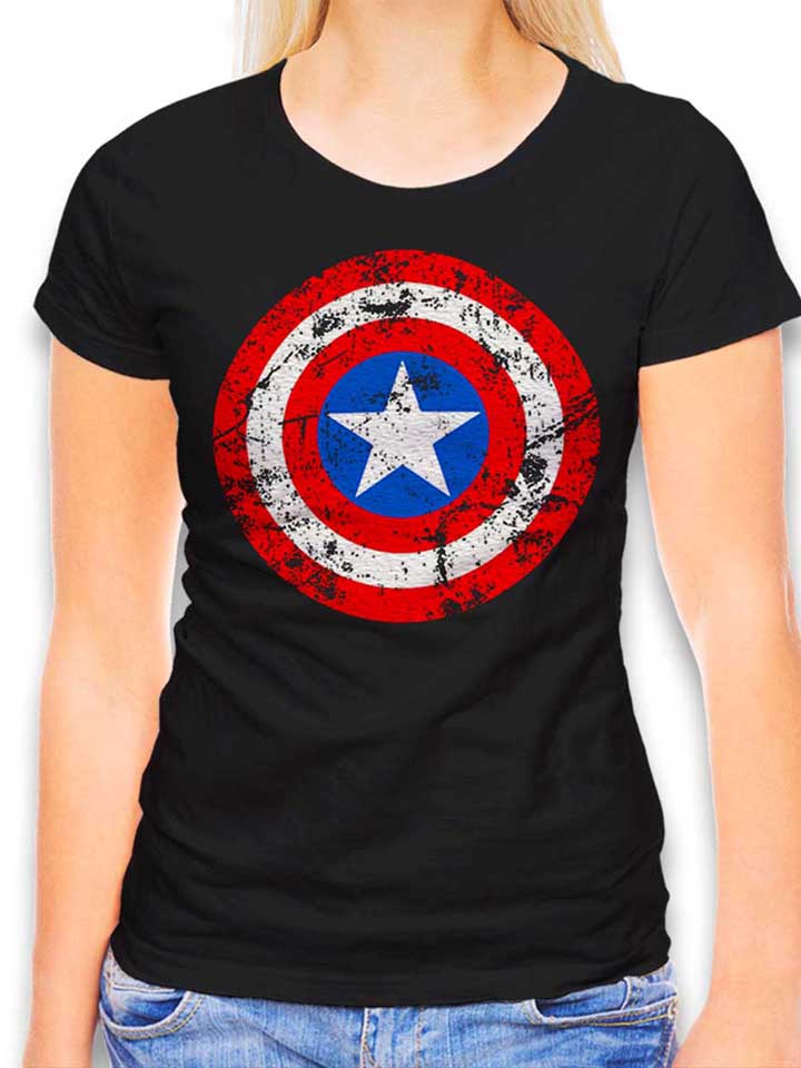 captain-america-shield-vintage-damen-t-shirt schwarz 1