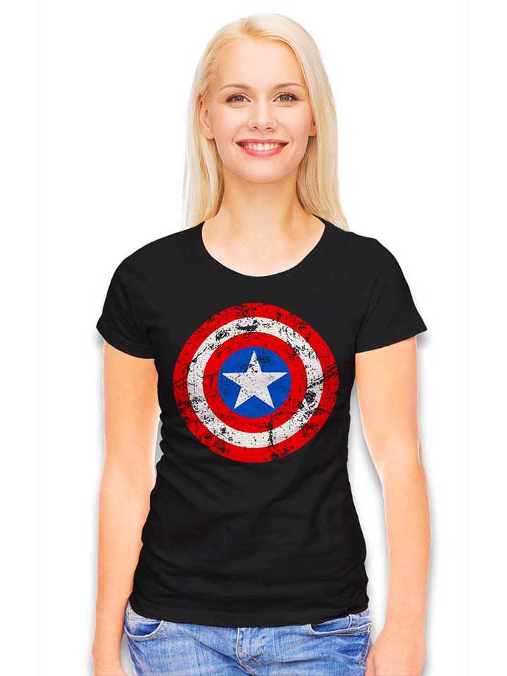 captain-america-shield-vintage-damen-t-shirt schwarz 2