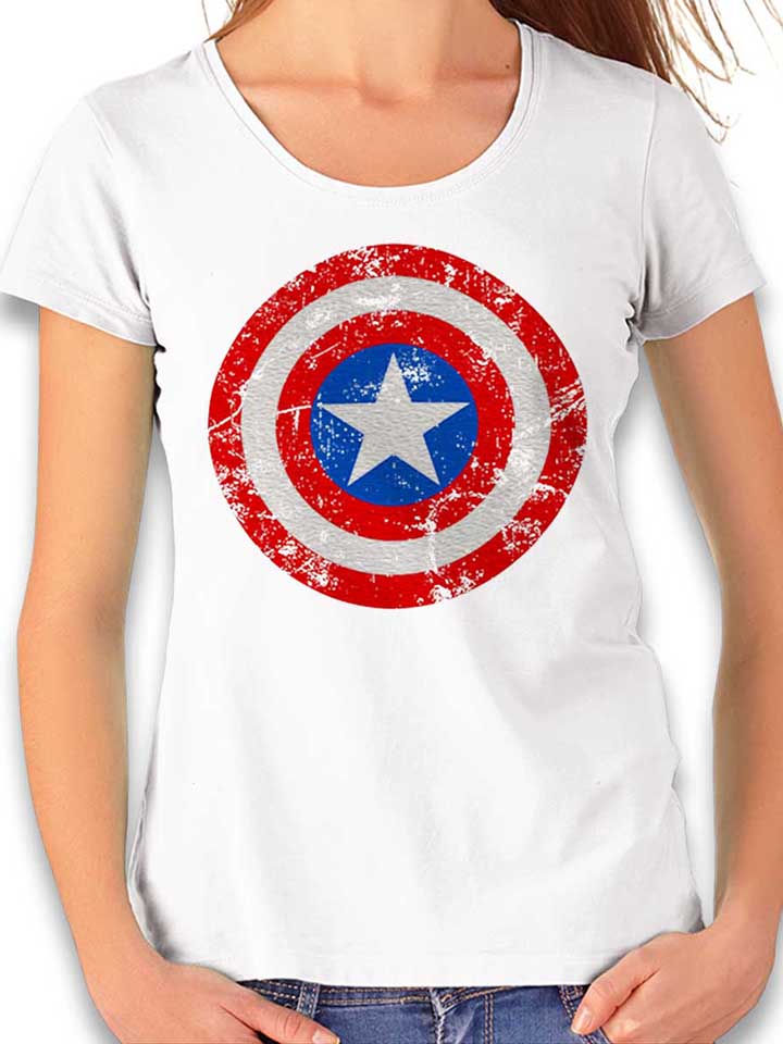 captain-america-shield-vintage-damen-t-shirt weiss 1