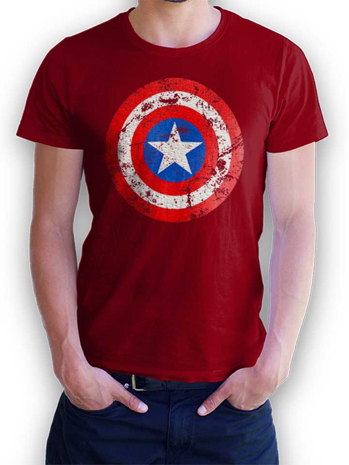 Captain America Shield Vintage Camiseta burdeos L
