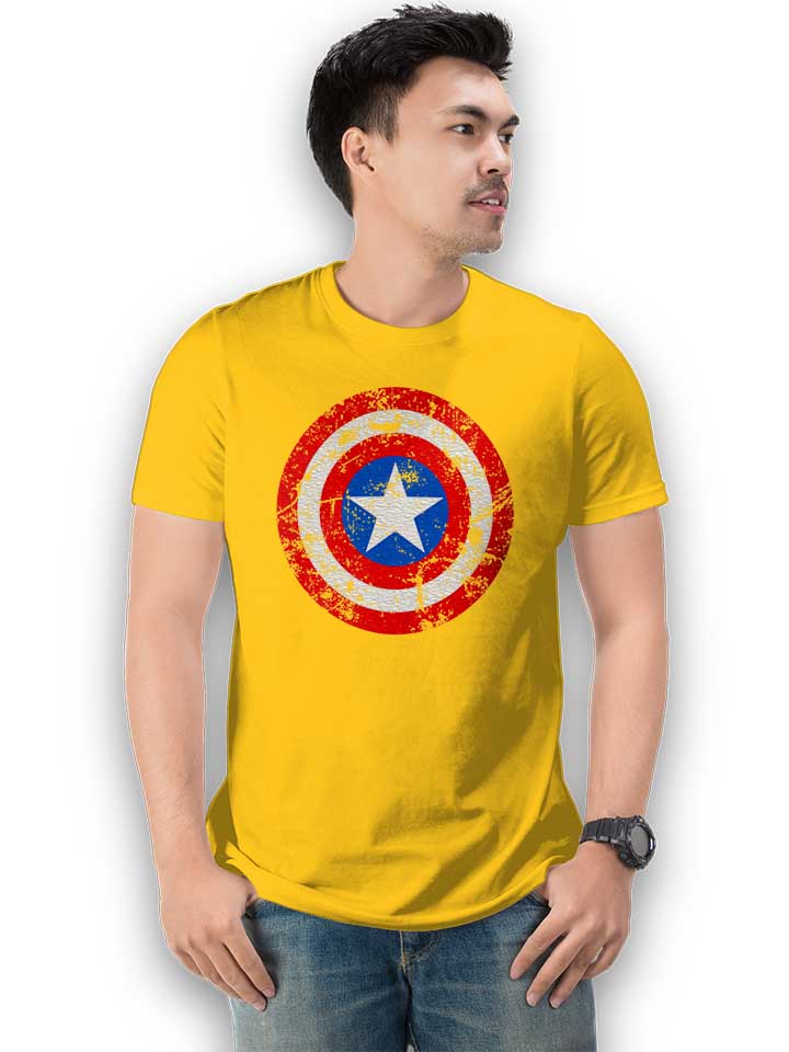 captain-america-shield-vintage-t-shirt gelb 2