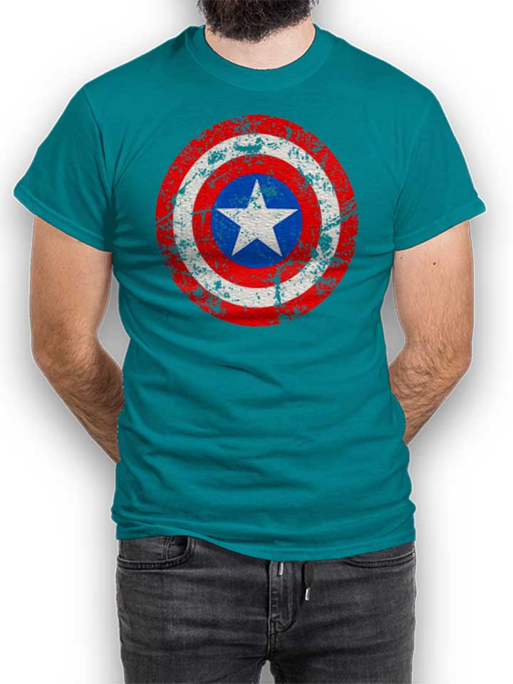 Captain America Shield Vintage T-Shirt turquoise L