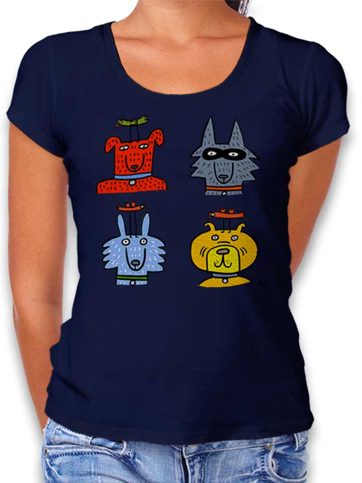 Cartoon Dogs Damen T-Shirt dunkelblau L