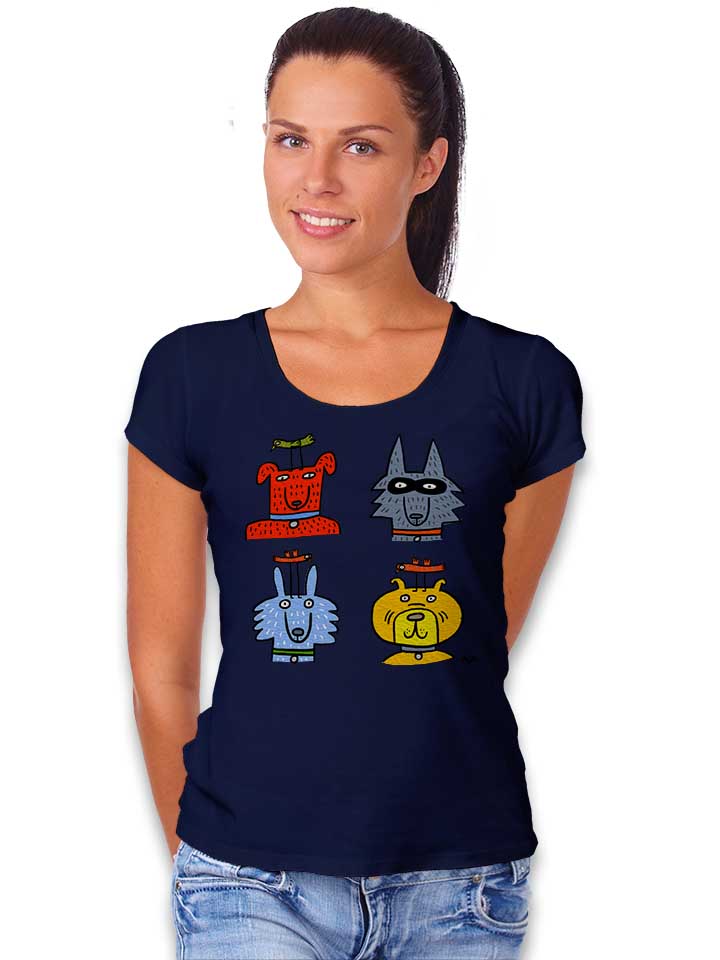 cartoon-dogs-damen-t-shirt dunkelblau 2