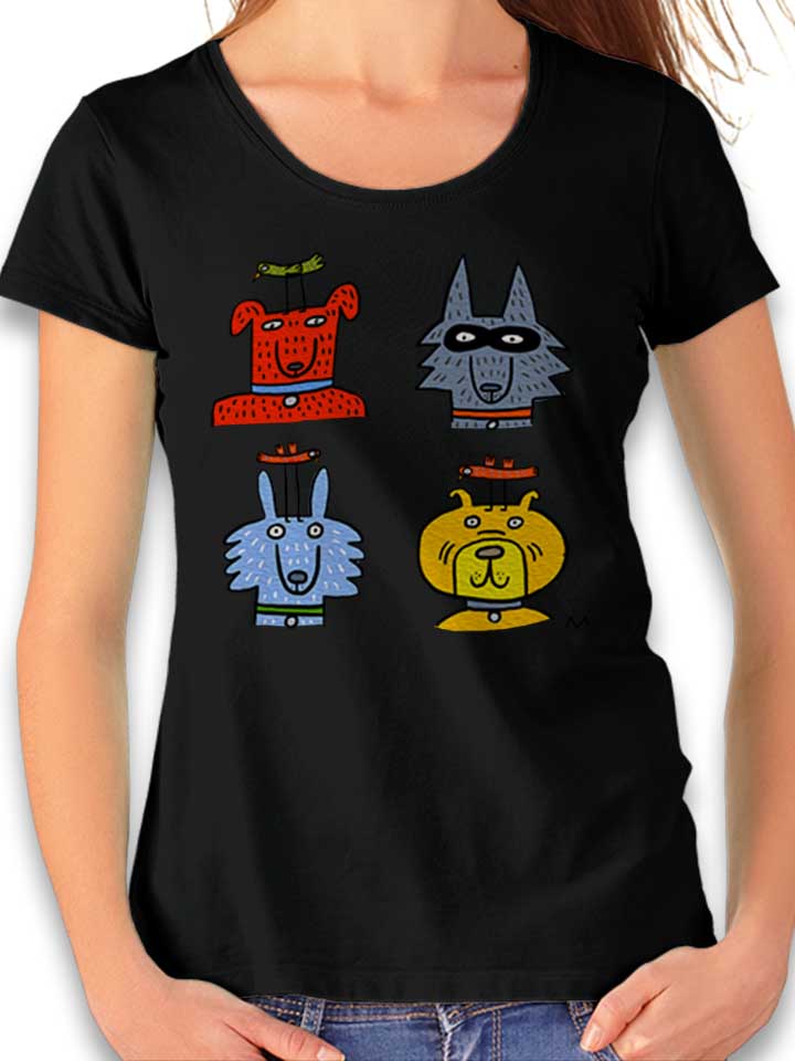 Cartoon Dogs Damen T-Shirt schwarz L