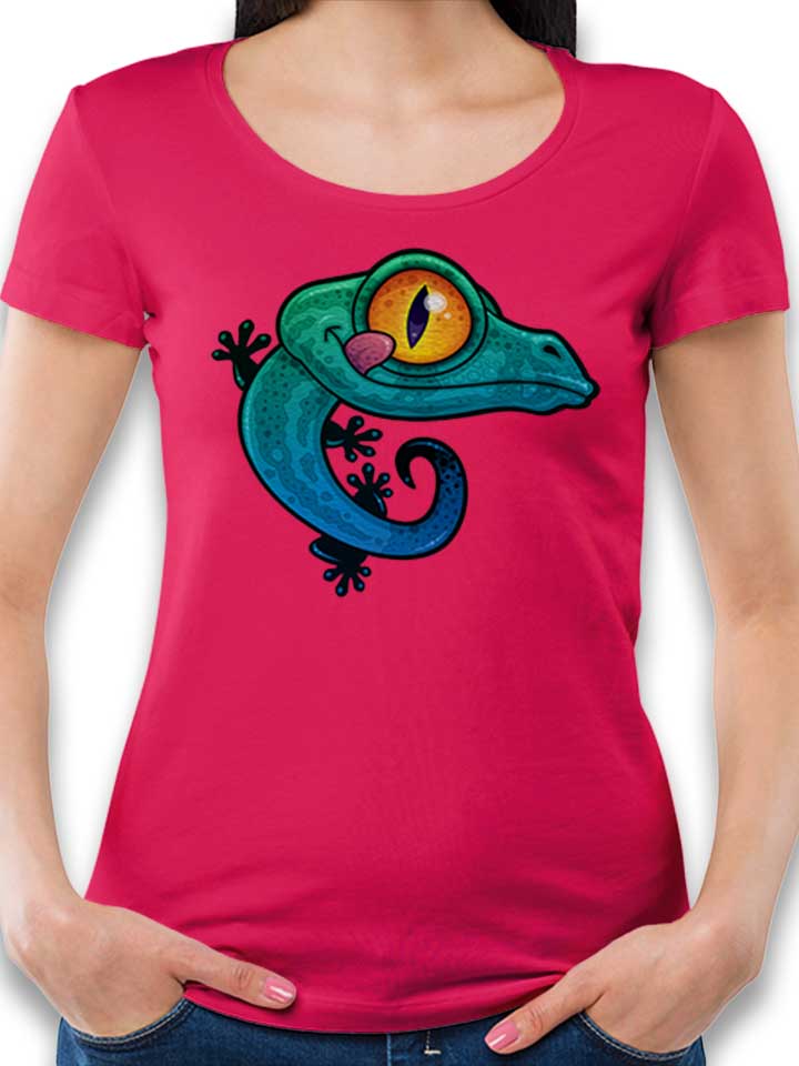 Cartoon Gecko T-Shirt Femme fuchsia L