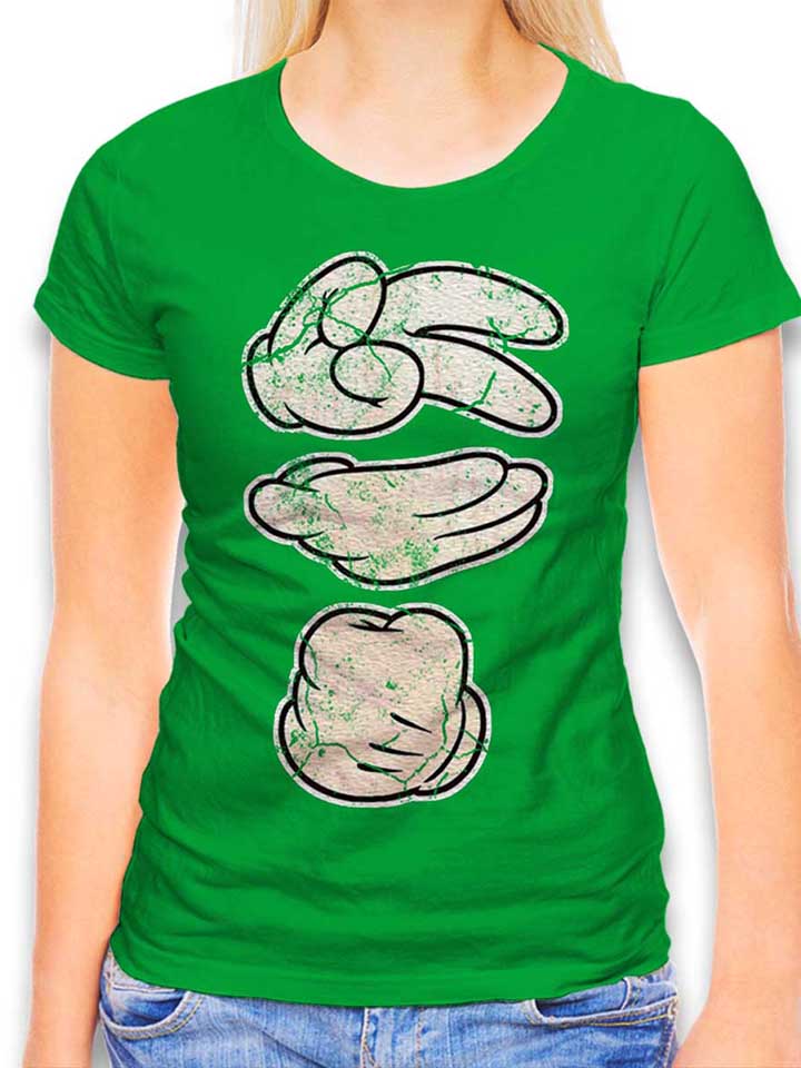 Cartoon Hand 06 Vintage T-Shirt Donna verde L
