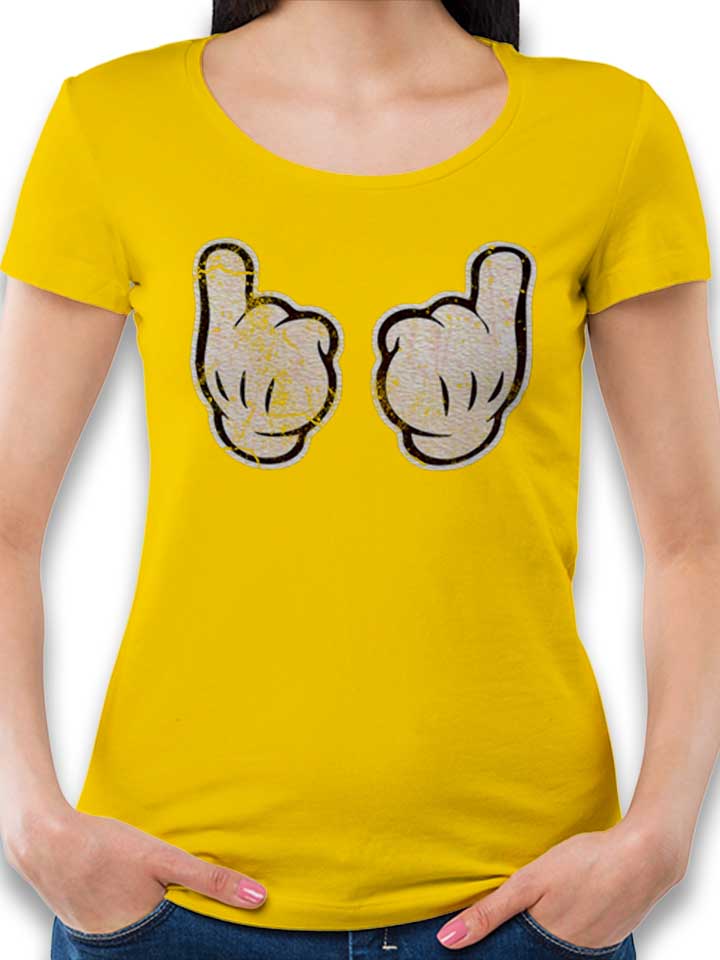 Cartoon Hand 07 Vintage Damen T-Shirt gelb L