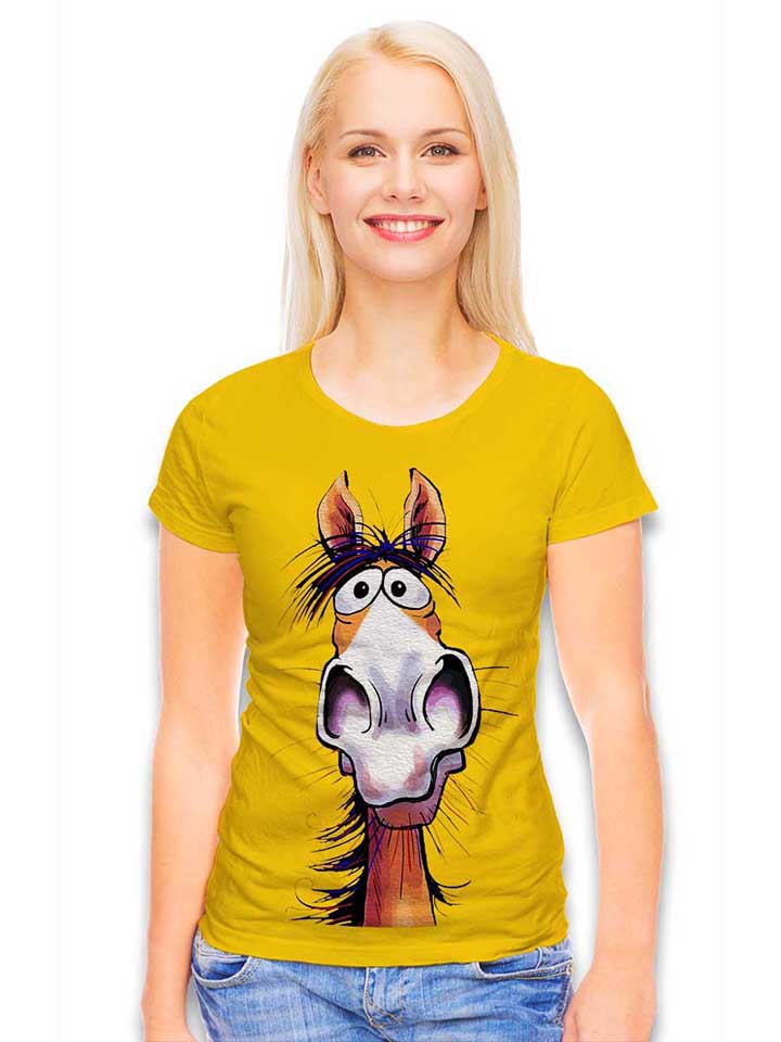 cartoon-pferd-damen-t-shirt gelb 2