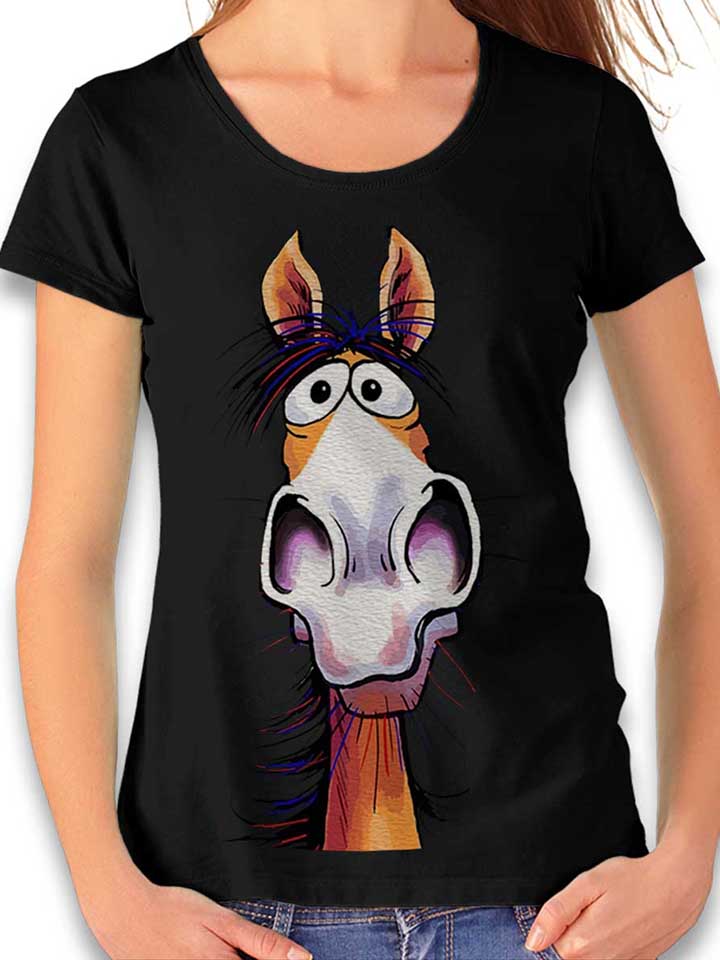 Cartoon Pferd Damen T-Shirt schwarz L