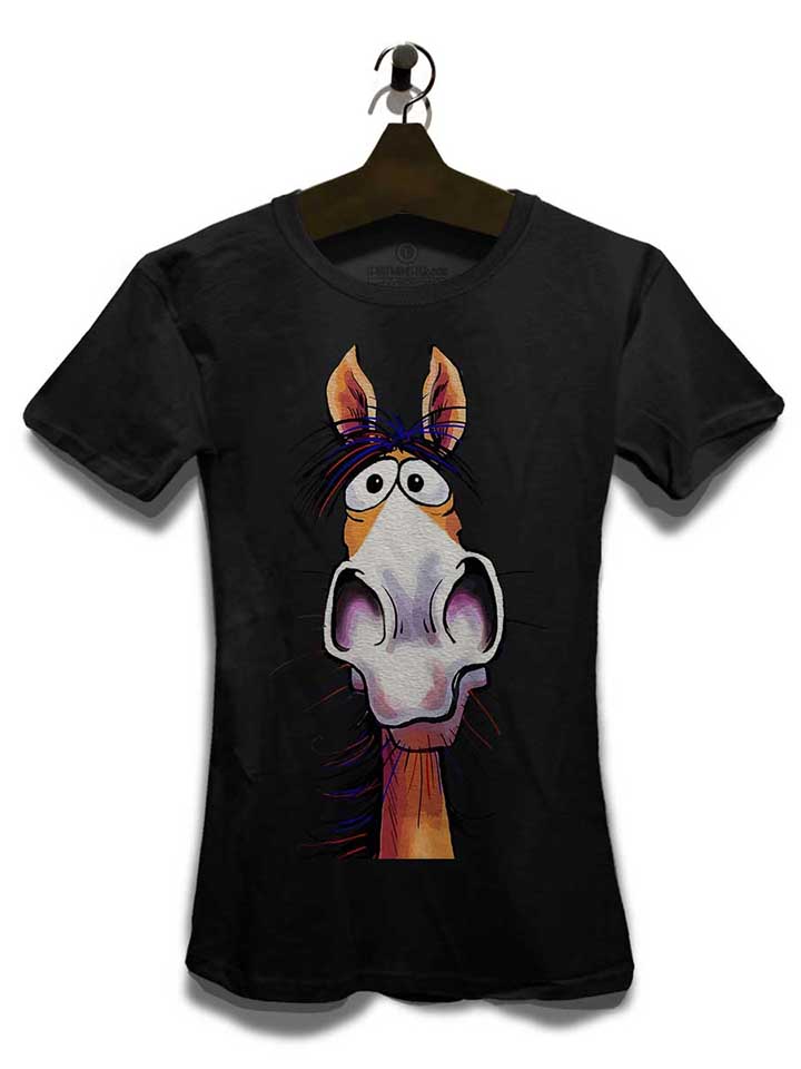 cartoon-pferd-damen-t-shirt schwarz 3