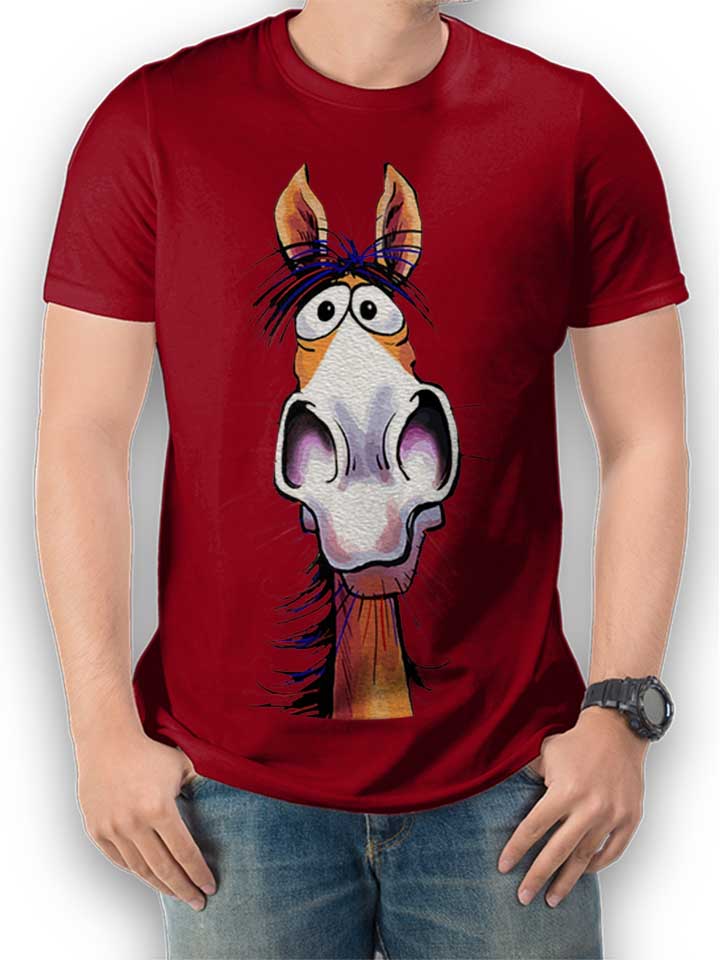 Cartoon Pferd T-Shirt maroon L