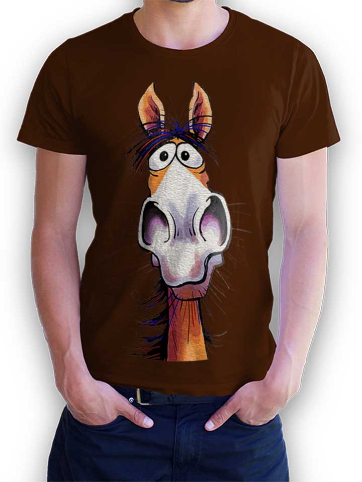 Cartoon Pferd T-Shirt brown L