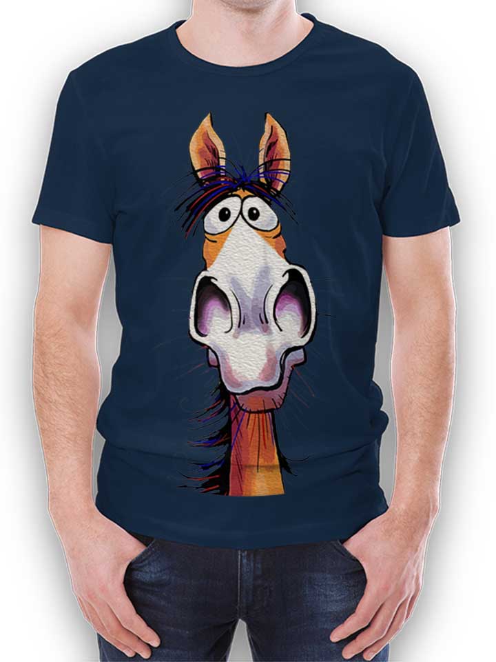 Cartoon Pferd T-Shirt dunkelblau L