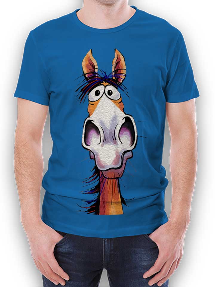 Cartoon Pferd Camiseta azul-real L