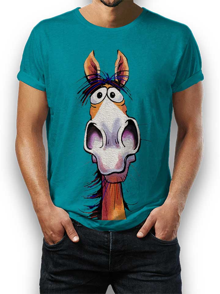 Cartoon Pferd T-Shirt tuerkis L