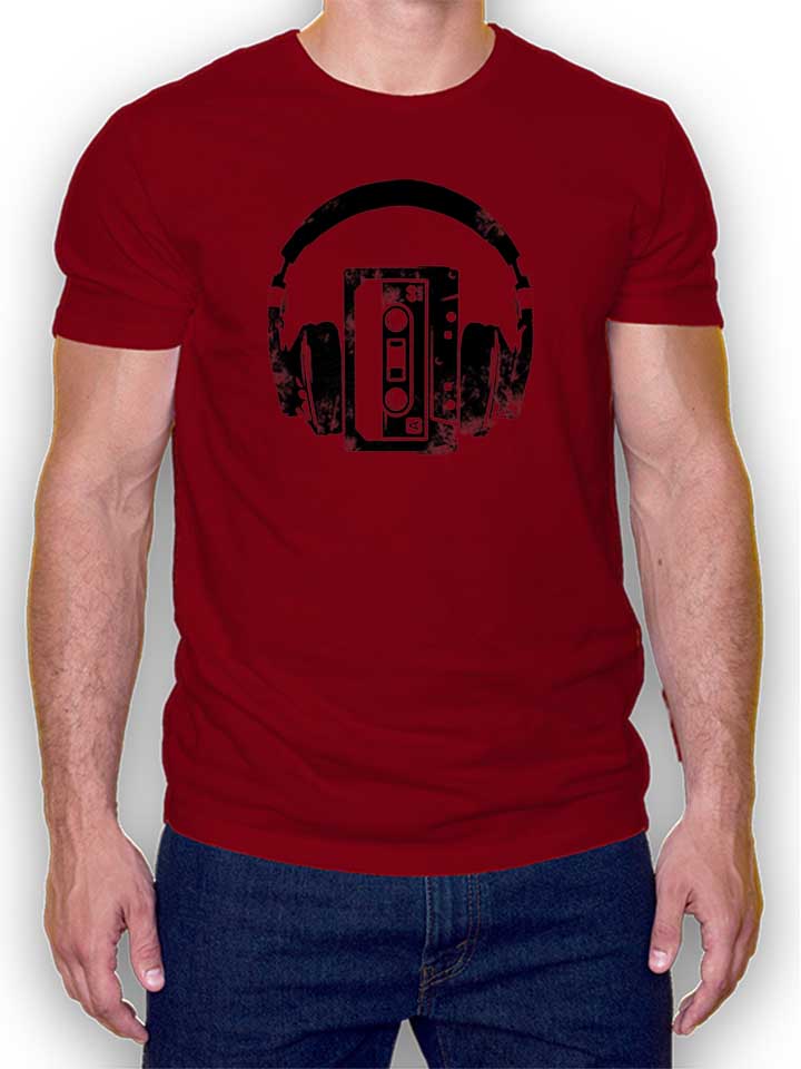 Cassette Headphones T-Shirt maroon L