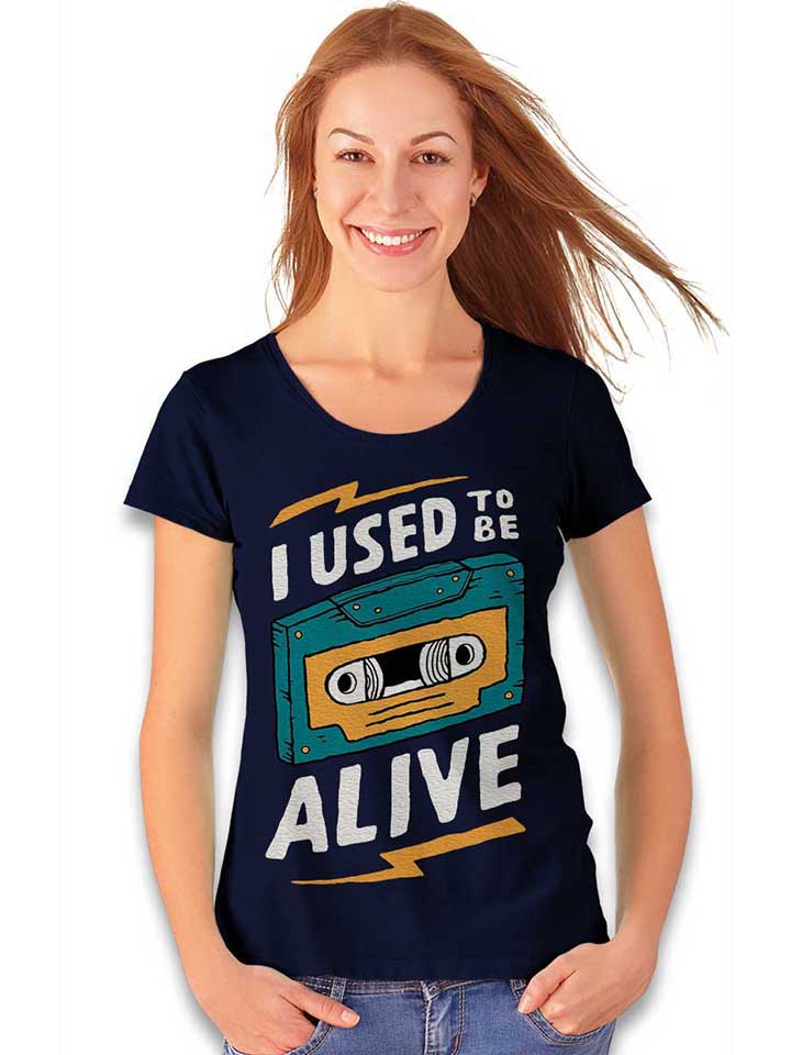 cassette-i-used-to-be-alive-damen-t-shirt dunkelblau 2