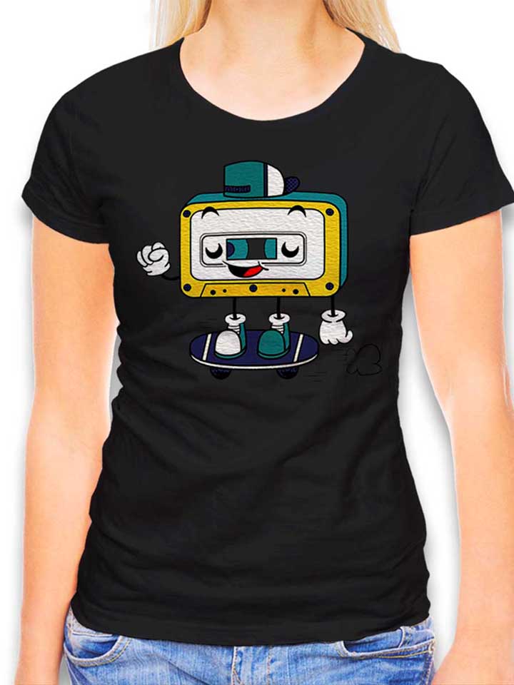 cassette-skater-damen-t-shirt schwarz 1