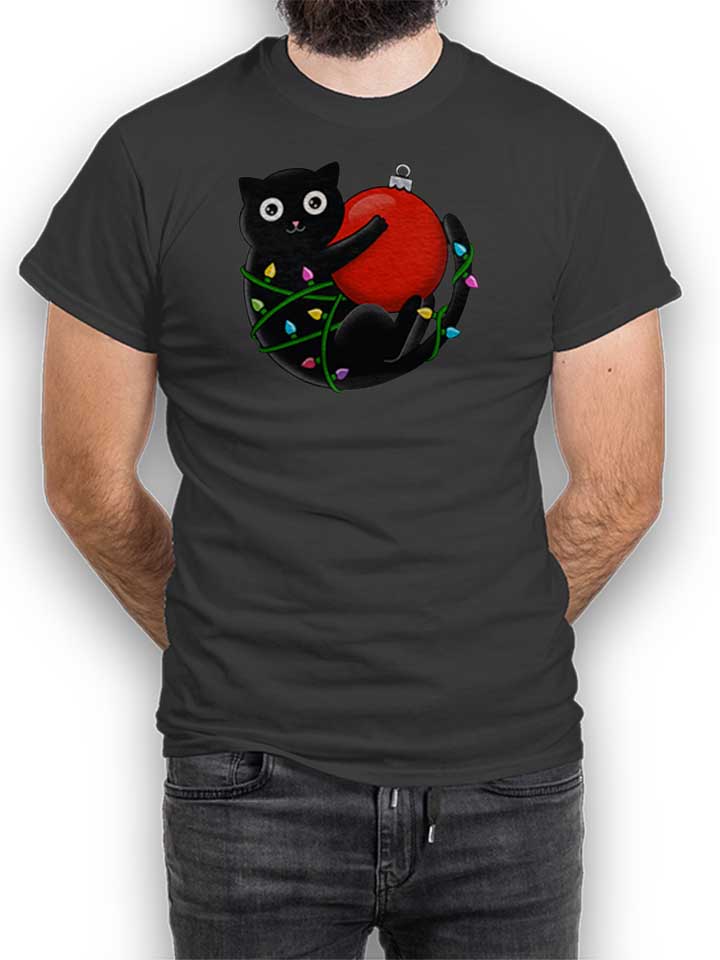 Cat And Christmas T-Shirt dunkelgrau L