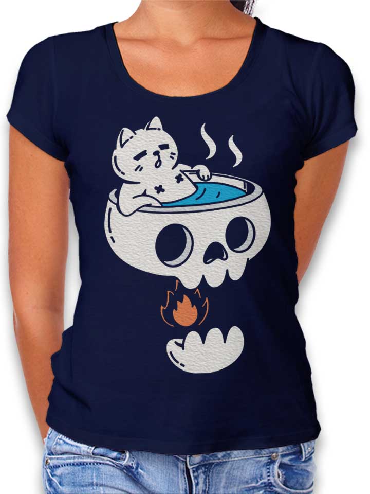 Cat And Skull Bathing Damen T-Shirt dunkelblau L