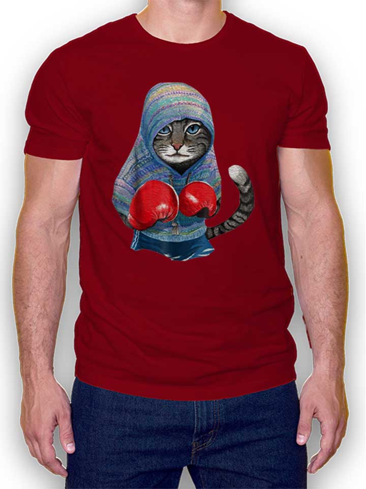 Cat Boxing T-Shirt maroon L