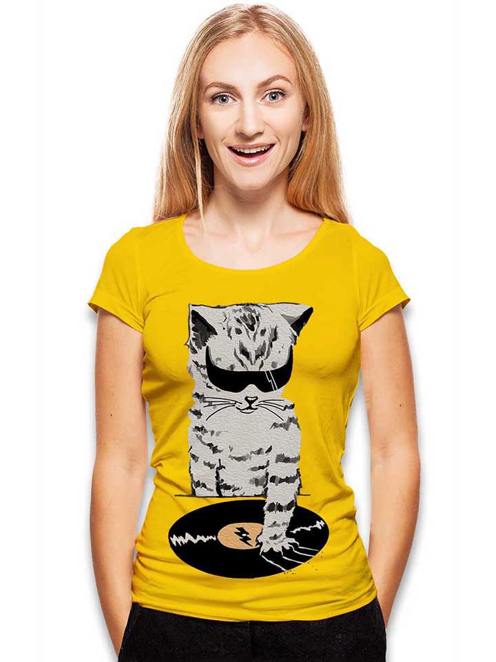 cat-dj-scratch-damen-t-shirt gelb 2
