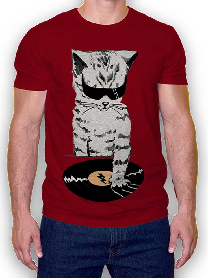 Cat Dj Scratch T-Shirt maroon L