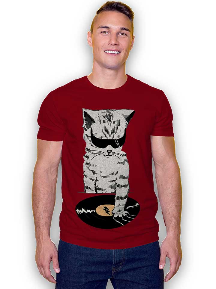 cat-dj-scratch-t-shirt bordeaux 2