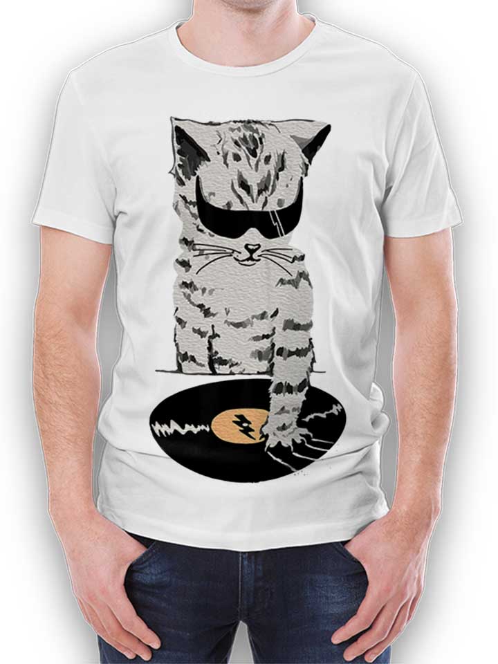 Cat Dj Scratch T-Shirt weiss L