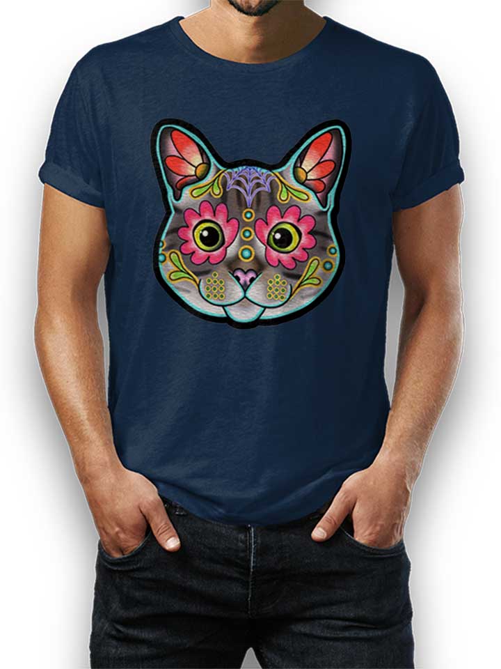 Cat Face 02 T-Shirt dunkelblau L