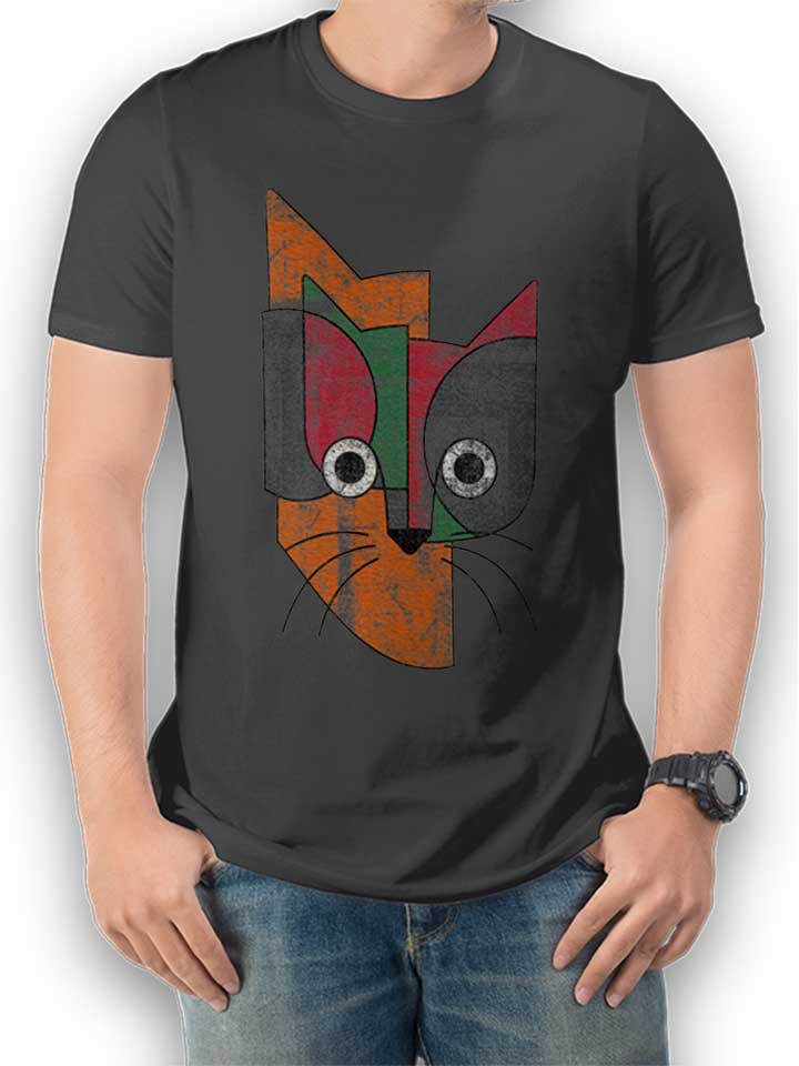 Cat Face Art T-Shirt gris-fonc L