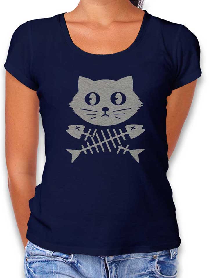 Cat Fishbone Damen T-Shirt dunkelblau L