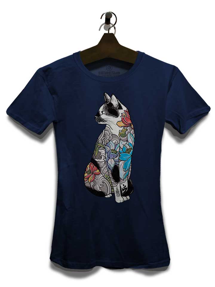 cat-in-lotus-tattoo-damen-t-shirt dunkelblau 3