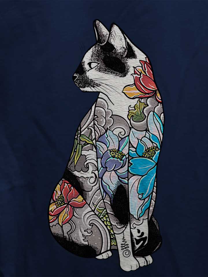 cat-in-lotus-tattoo-damen-t-shirt dunkelblau 4