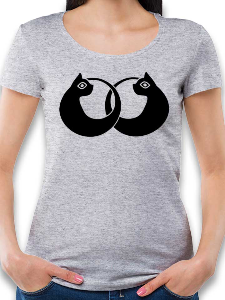 Cat Logo Damen T-Shirt grau-meliert L