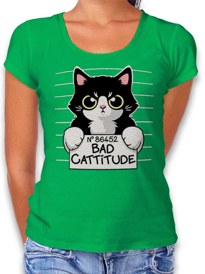 Cat Mugshot T-Shirt Femme vert L