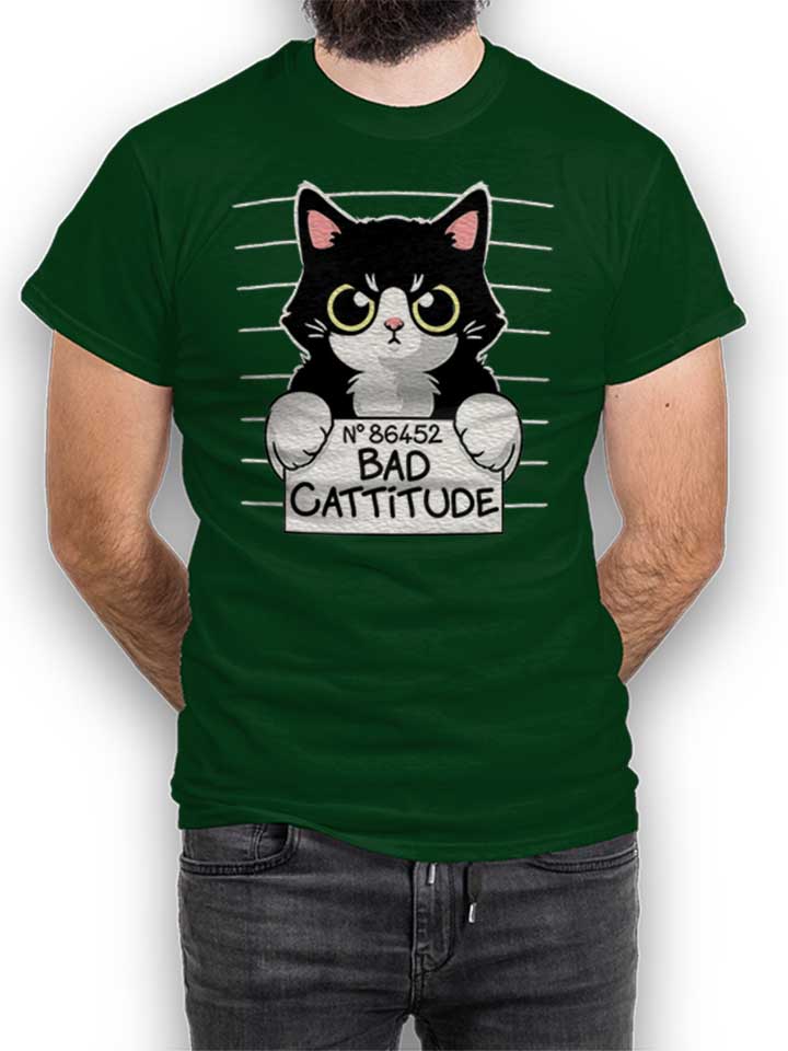 Cat Mugshot T-Shirt vert-fonc L