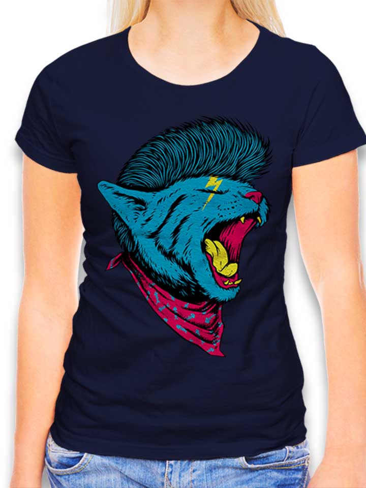 Cat Punk Damen T-Shirt dunkelblau L