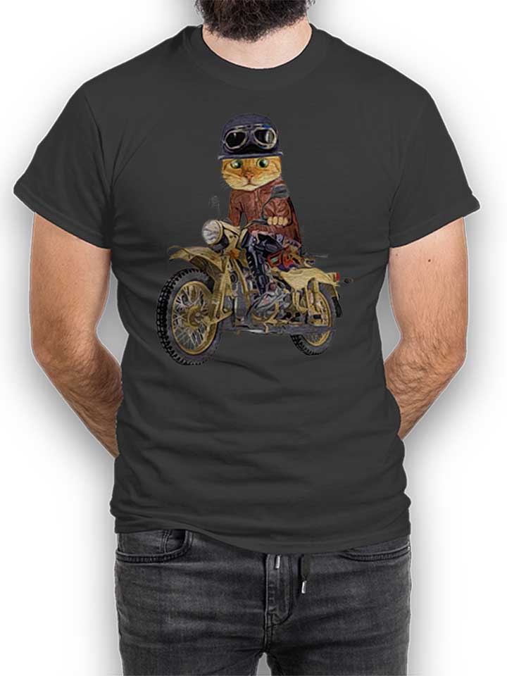 Cat Riding Motorcycle T-Shirt gris-fonc L