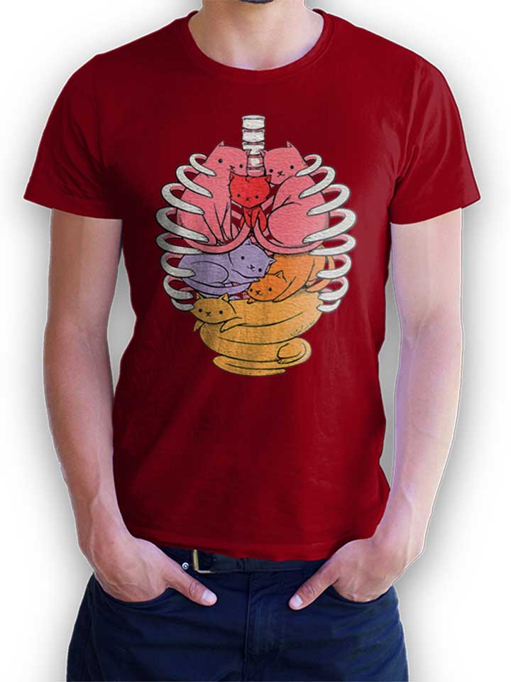 Cat Skelett Anatomy T-Shirt bordeaux L