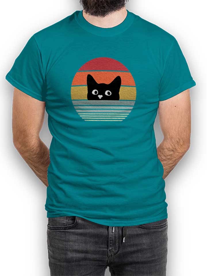 Cat Sunset T-Shirt turchese L