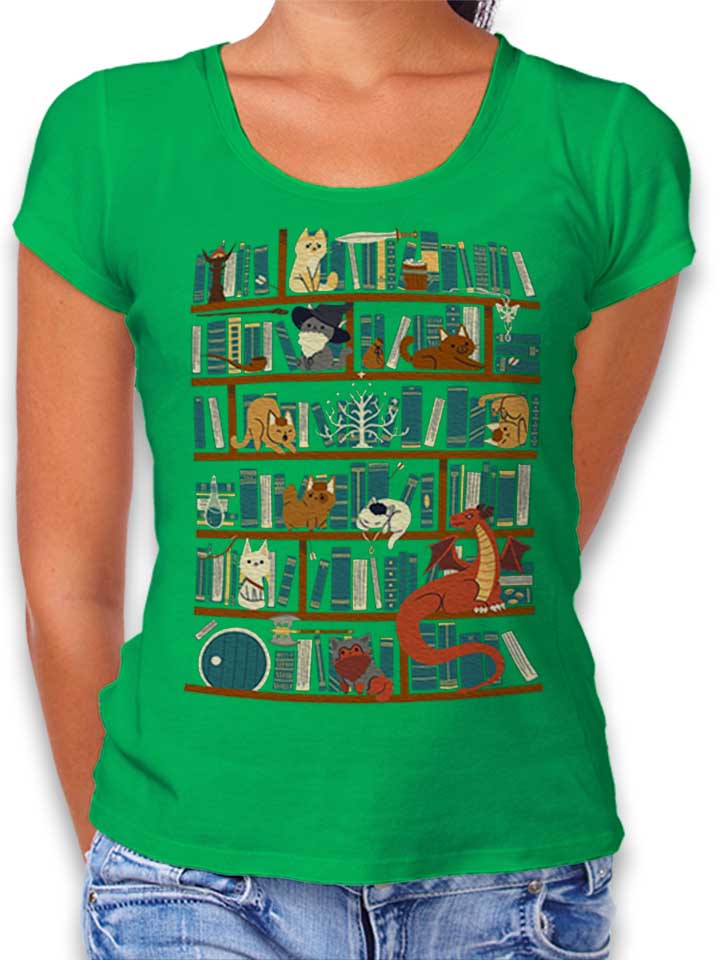 Cats Bookshelf Damen T-Shirt gruen L