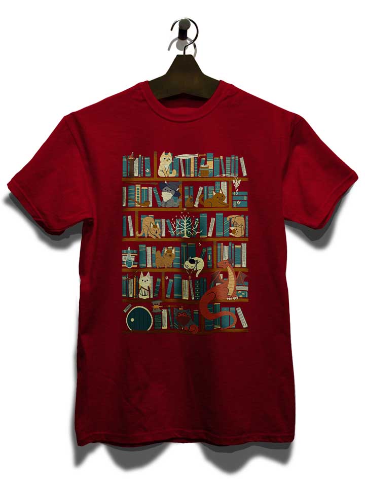 cats-bookshelf-t-shirt bordeaux 3