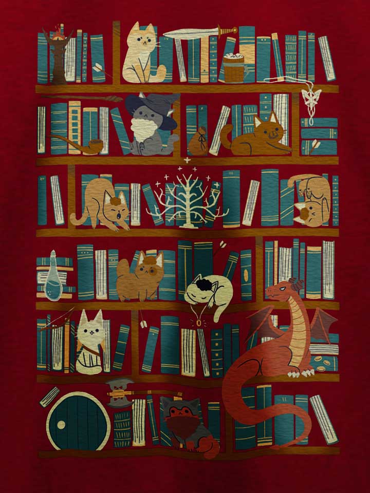 cats-bookshelf-t-shirt bordeaux 4