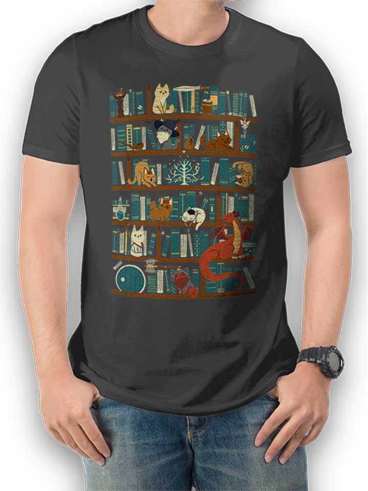 Cats Bookshelf T-Shirt dunkelgrau L